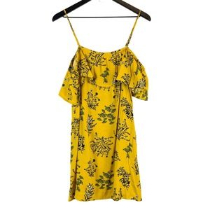 BP Nordstrom Womens (S) Cold Shoulder Ruffle Mini Sun Dress Rayon Yellow